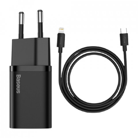 Мережевий зарядний пристрій Baseus 20W Type-C + Cable 1 m (black) Мережевий зарядний пристрій Baseus 20W Type-C + Cable 1 m (black)